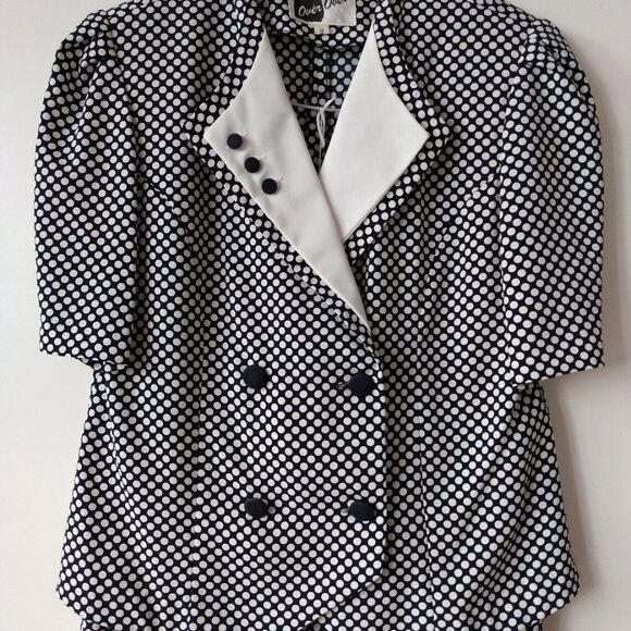 Vintage Top & Skirt Set Polka Dot Size 9 Blue White Two Piece Dress Suit - Picture 6 of 10